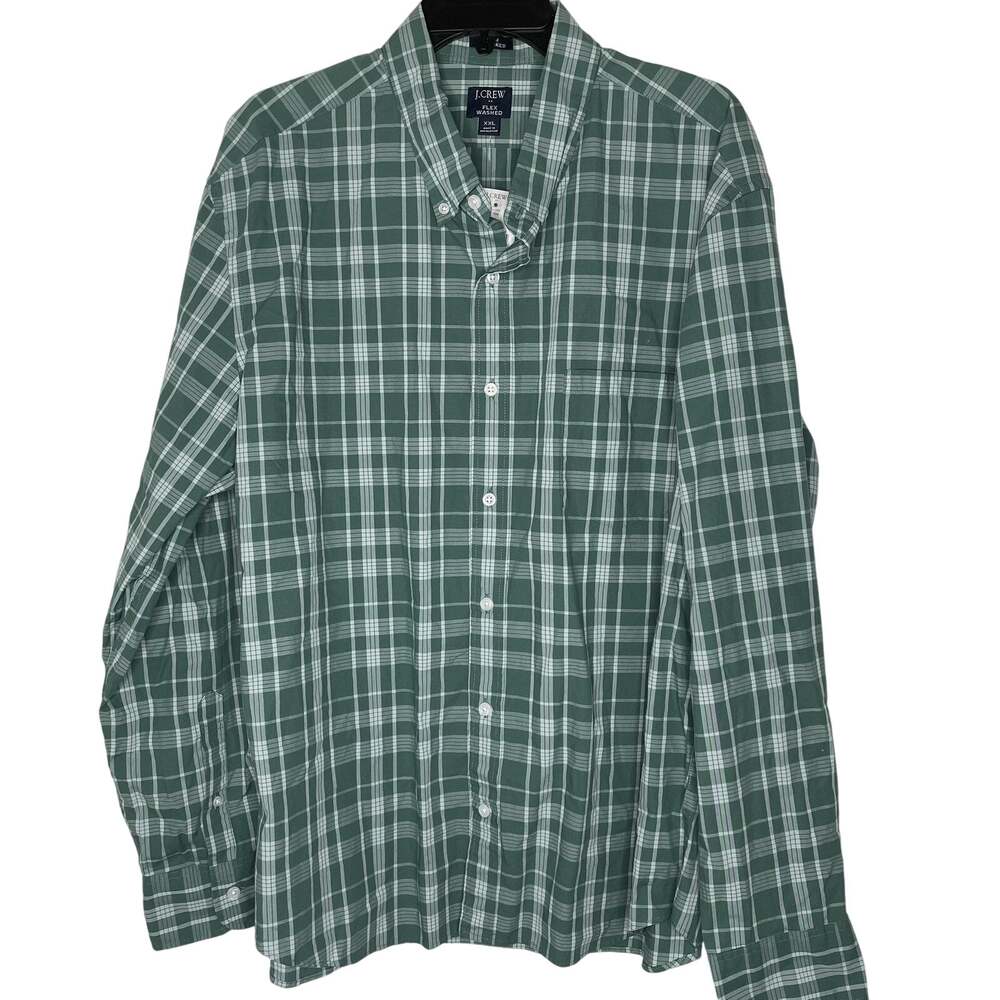 J Crew Green Plaid Shirt 2XL Flex Washed Button Down Long Sleeve Casual NEW Mens
